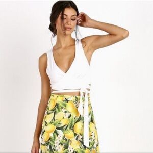 Show Me Your MuMu White Laguna crinkle conga wrap Sleeveless Tie-Front Crop Tank